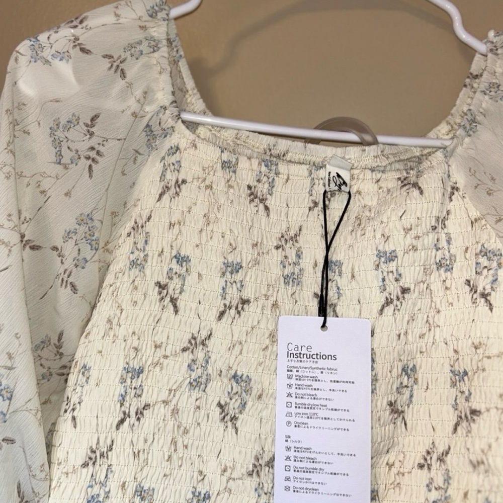 Womens White Blue Floral 2-Piece Set Off Shoulder Top + Skirt Cottagecore Boho S - Picture 7 of 12